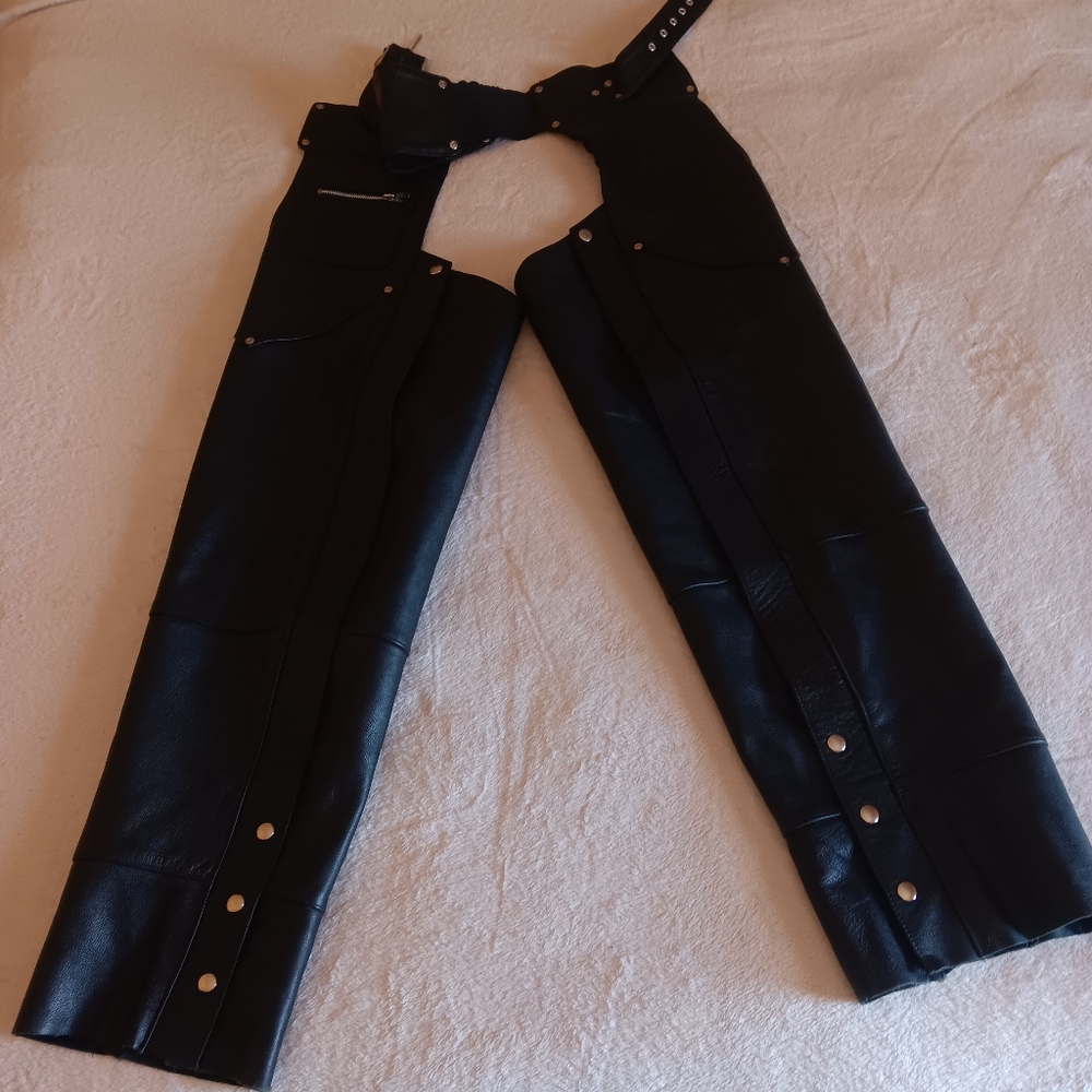 Official Harley Davidson Chaps. Size Large, Black, embossed.